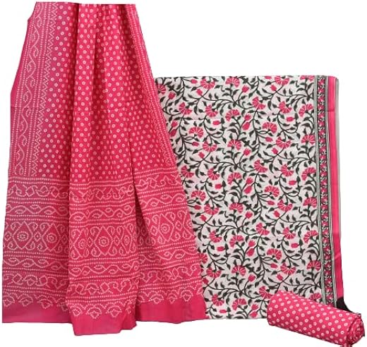 NISHIRE Women's Cotton Jaipuri Hand Block Print Unstitched Suit Material with Cotton Mulmul Dupatta