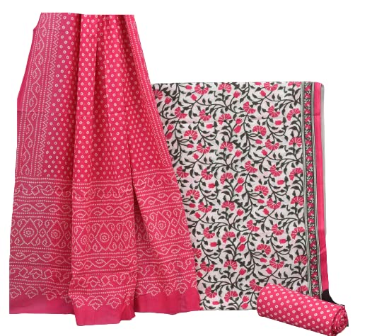 NISHIRE Women's Cotton Jaipuri Hand Block Print Unstitched Suit Material with Cotton Mulmul Dupatta