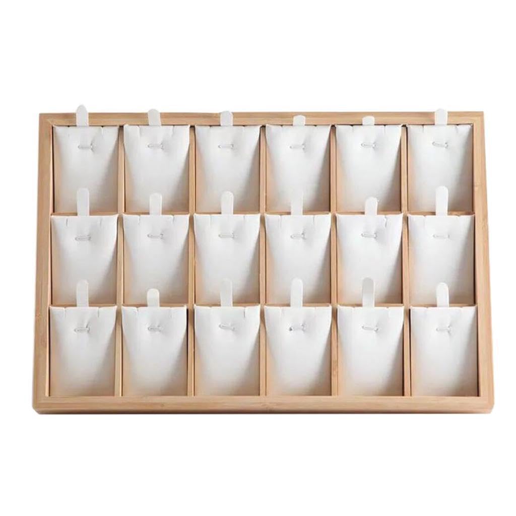 LIXSAZSE Bamboo Wood Jewelry Display Stand Elegant Pendant Necklace Showcase Drawer Box, White, 35x24x3cm