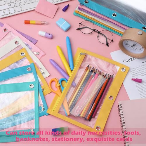 Image of Lincia 36 Pack Pencil Pouches for 3 Ring Binder with Zipper Bulk Binder Pencil Bags, 6 Colors, Binder Pencil Case with Double Sided Clear Window for College Office Supplies(Macarons)
