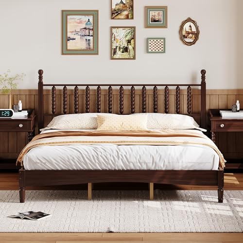 extrasleep Vintage Wood Bed Frame King Size with Spindle Headboard,