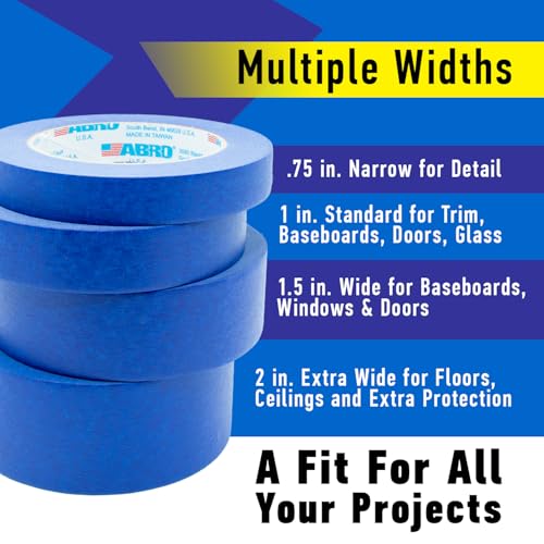 Image of ABRO Masking Tape, 24mm x 55M, All Purpose Blue Masking Tape for Temporary Labeling and Marking, Easy Tear, Clean Removal, Painters Tape for DIY and Professional Uses - Blue