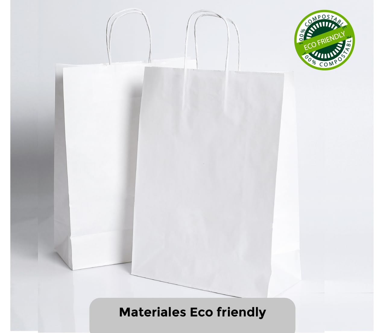 100 Bolsas de papel con asas Bolsa de papel para compras resistentes Bolsas para cumpleaños, regalos, bodas, fiestas, bolsas para tiendas de papel (20+8x24V, Blanco)