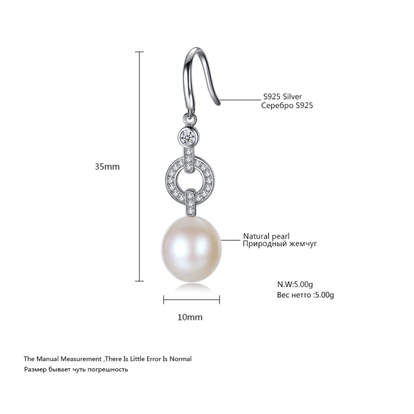 Orecchini Pendenti In Argento 925 Con Perle D'Acqua Dolce E Zirconi: Eleganti, Donna, 35x10 Mm
