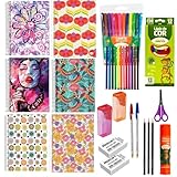 Kit Material Escolar Completo com 35 Itens, Cadernos Espirais, 12 Lápis de Cor, 12 Canetinhas, Tesoura, Cola, Apontador, Para Ensino Fundamental e Médio