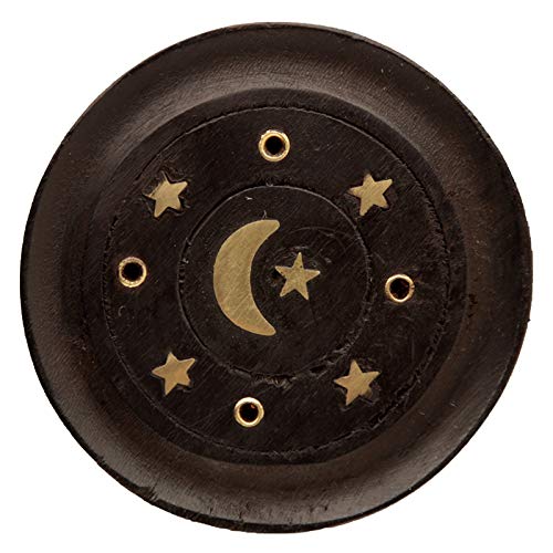 HoitoDeals Wooden Decorative Moon & Stars Black Incense Burner Ash Catcher