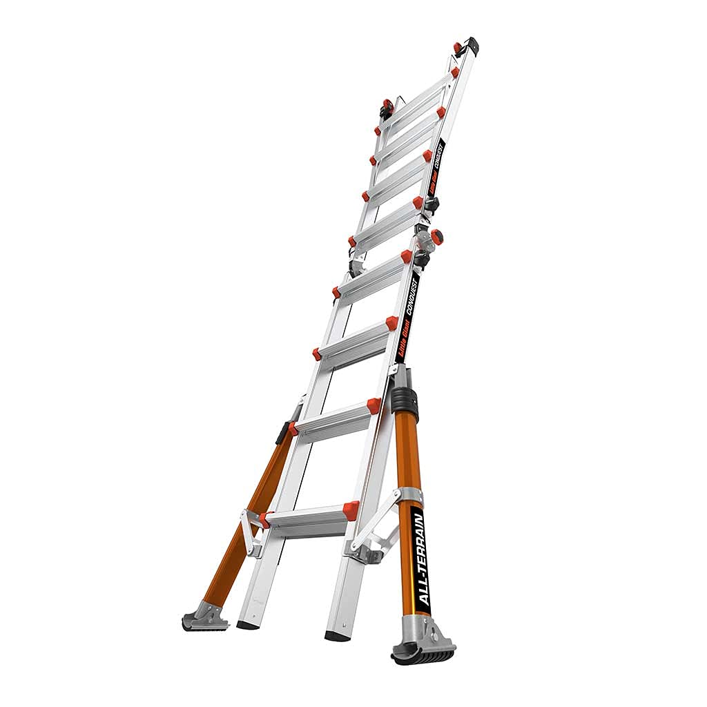 Little Giant Leitern 1304-024 Conquest All-Terrain Mehrzweckleitern, 4 Stufen, seitlich montierte Stabilisatorstangen, schwere Konstruktion in Militärqualität, EN131