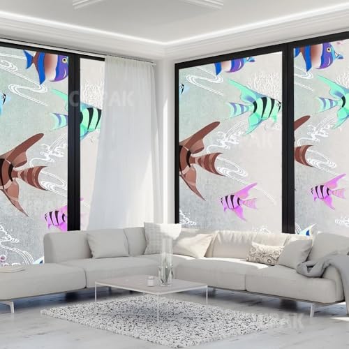 Image of CHIPAK Premium Vinyl Privacy Stained Window Glass Film (16x36 Inch) - Self-Adhesive Decorative Sticker Opaque Sheet Tint Wallpaper for Glass Cover Window, Door, Office, Home.| Anti-UV. Aquarium Fish