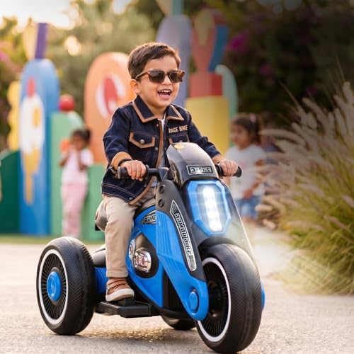 Image of Toyzone Rambo Electric Bike - Blue | 12V Rechargeable Bike for Kids with 4.5Ah Battery | LED Lights, Music, MP3 | Smooth Acceleration | 6M Battery Warranty | for Big Kids Age 4-12 Years, Up to 35kg