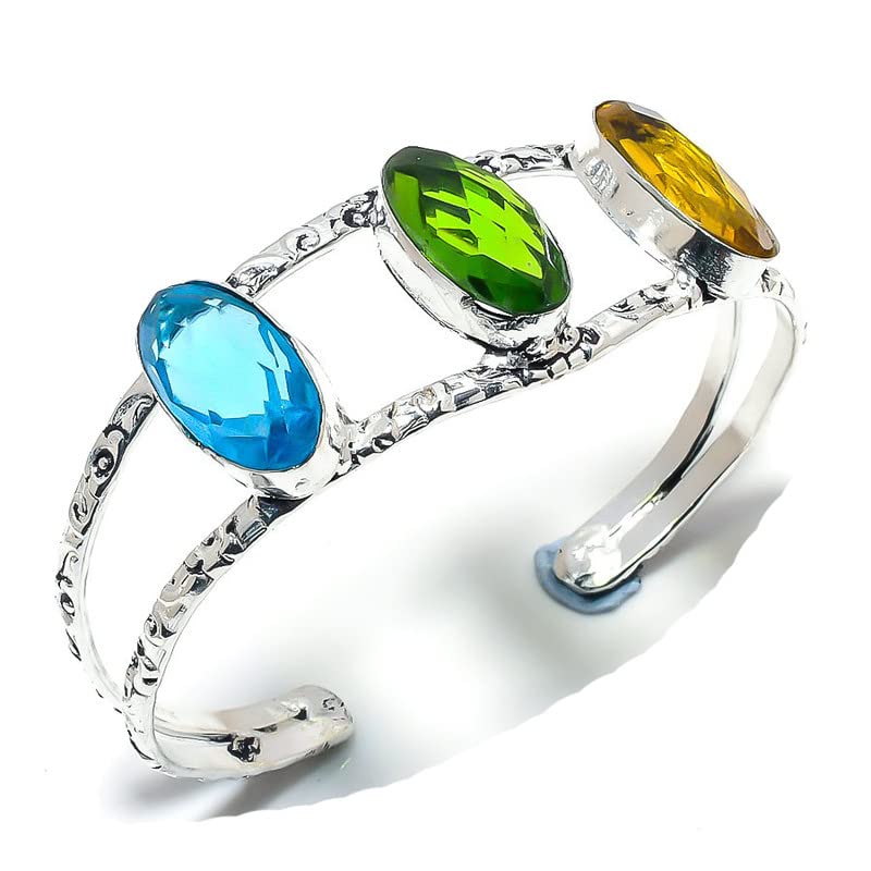 Bracelet améthyste verte topaze bleue citrine Kashish manchette argent fille