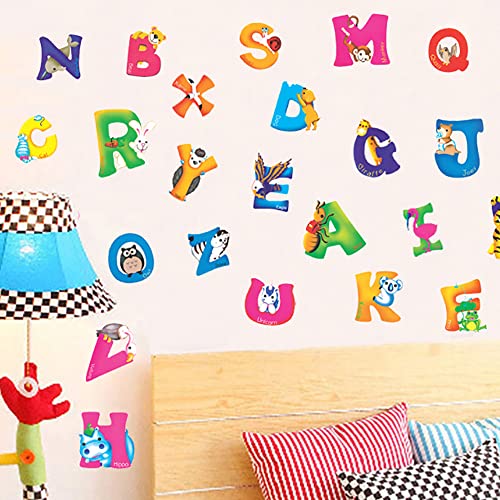 tooloflife Alphabet ABC Kids Wall Stickers Removable Wall Stickers Colourful Animal Alphabet for Kids Nursery Bedroom Living Room - Image 2
