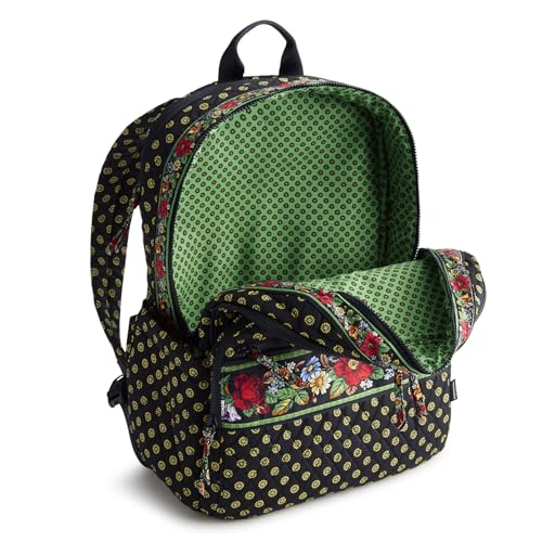 Image of Vera Bradley Women's Premium Cotton Large Bancroft Backpack - 15 inch Laptop & Trolley Sleeves - Vibrant Black, 28L