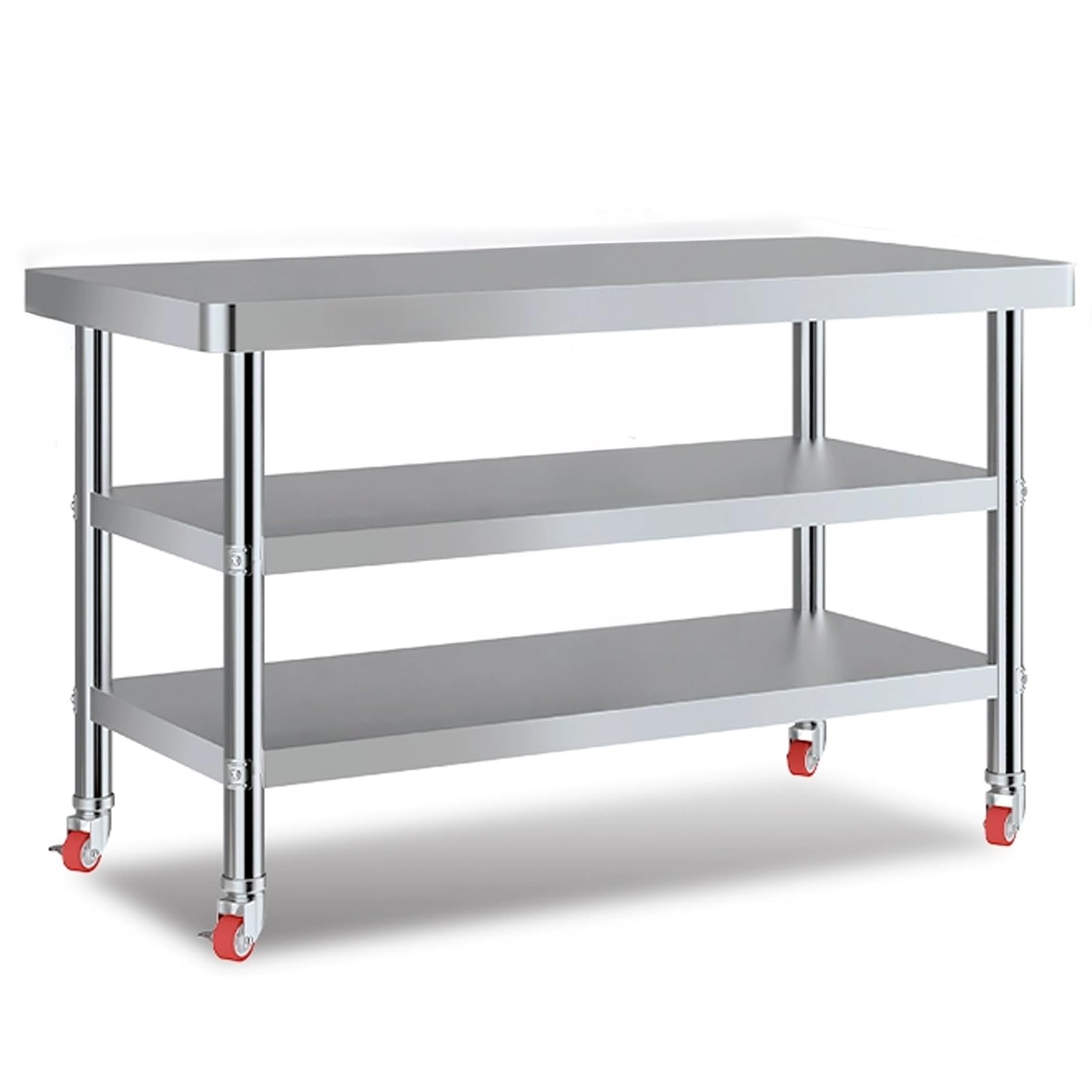 Mesa de Trabajo Acero Inoxidable, Mesa de Catering Comercial de Acero Inoxidable, Mesa de Preparación Resistente con 4 Ruedas, Banco de Trabajo de Chef for Restaurante(3layer,120x60x80cm)