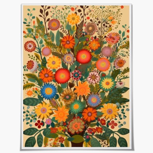 Vibrant Floral Bouquet Illustration Wall Art Colorful Flower Arrangement Decorative Print For Living Room Bedroom Home Decor Modern Boho Style Artwork Ready To Display Unframed12x16inch
