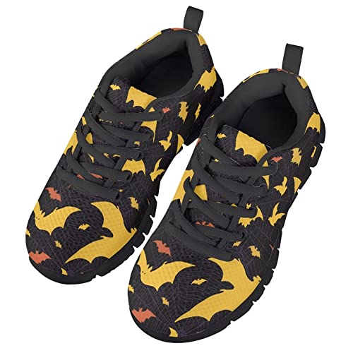 HUIACONG Black Boys Lightweight Sneakers Yellow Bat Girls Running Shoes Halloween Kids Breathable Lacing Sneakers Size 5 Children Flexible Elastic Footwear3