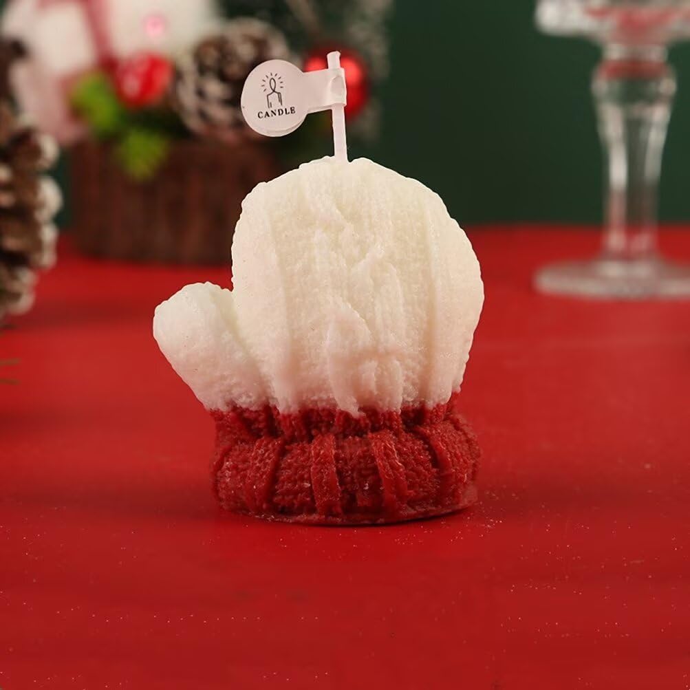 4 Pcs Christmas Knitted Glove Shaped Candles Wax Scented Candles for Home Table Christmas Party Holiday New Year Decor