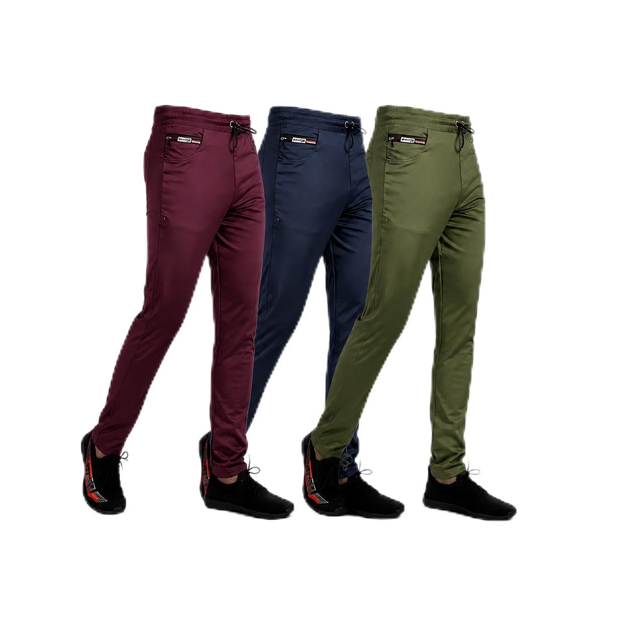 Comfort Fit Track Pants for Men, Pack of 3, Maroon, Navy Blue and Olive Green-image-40