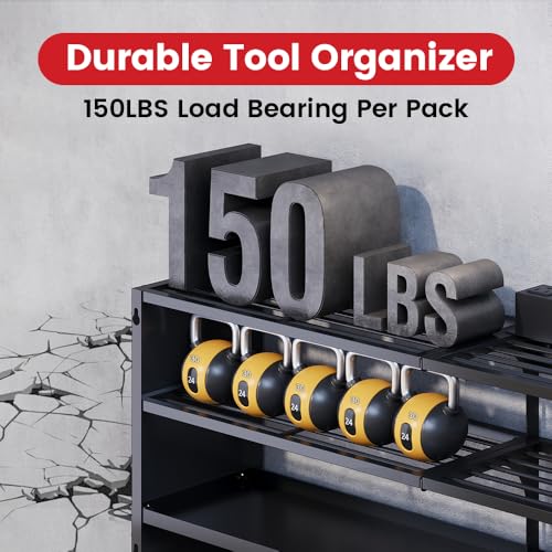 Image of 4-Tier Power Tool Organizer, Built-in 2-Outlet Charging Station for Small Garages,400lb Capacity 12mm Steel Drill Holder & Battery Storage for DIY Workshops (4 Slots with 2 Outlets Power Strip)