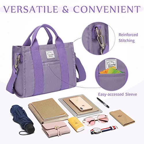 Image of VASCHY Canvas Tote bag, Casual Reusable Work Totes for Women Teachers with Zippers Pockets Crossbody Shoulder Bag Purse