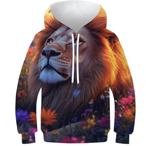 Sweat à capuche enfant 12-14 ans avec motif lion en fleurs 3D