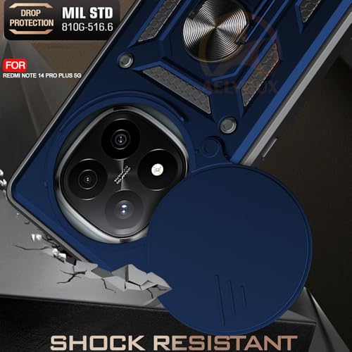 Image of Armor Bumper Back Cover Case for Redmi Note 14 Pro Plus 5G | Rotating Camera Cover, Ring Holder & Kickstand | Heavy Duty & 360 Degree Protection Redmi Note 14 Pro Plus 5G Back Cover (Blue)