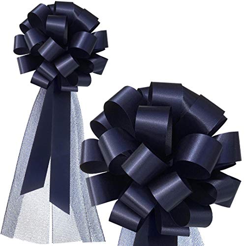 Navy Blue Wedding Pull Bows with Tulle Tails - 8