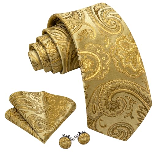Image of Barry.Wang Men Ties Paisley Woven Silk Necktie Set with Pocket Suqare Cufflinks Formal