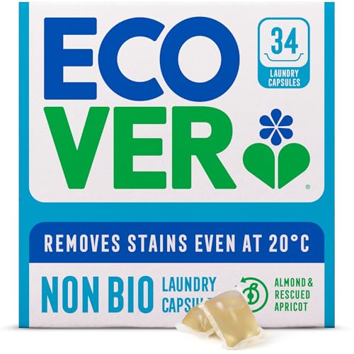 Ecover Non-Bio Washing Capsules - Laundry Capsules / Tablets - Laundry Detergent With Clean And Fresh Almond & Rescued Apricot Scent 1x Pack of 34 Capsules / Tablets White