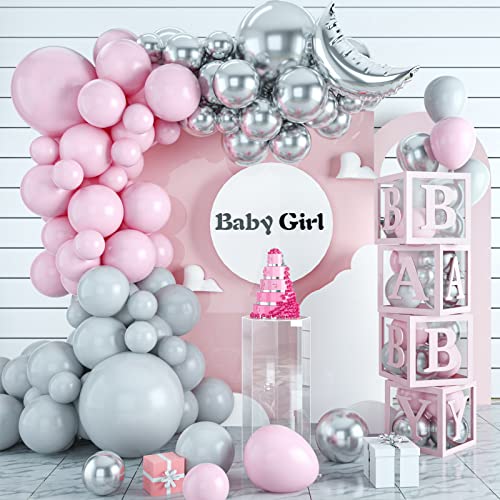 Pink Wedding Balloons, Pink Grey Silver Balloons Garland Arch Kit For Girls Women, 93 Pack 18/12/10/5 Inch Pastel Pink Party Balloons With Moon Foil Balloon For Birthday Baby Shower Decorations #TOP8