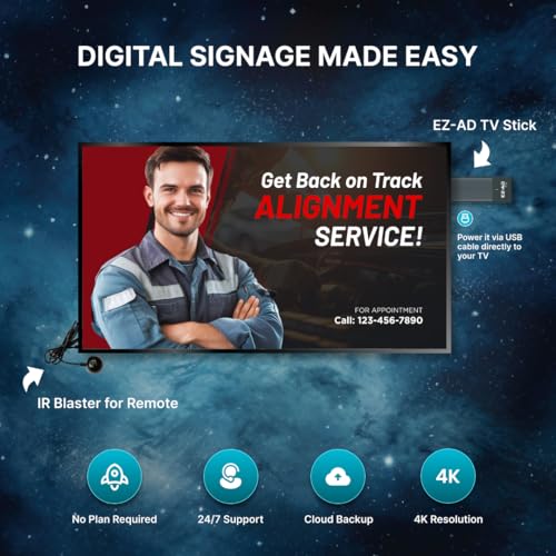 Image of EZ AD TV - AI Digital Signage Stick - Cloud Controlled AI Digital Signage Media Player - AI Creates Content On Digital Display Board - Powerpoint uload 4K Media Player + Mobile App W /Template Builder