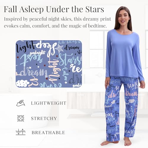 Women’s Soft Pajama Set Long Sleeve Tops and Full Length Pajama Set Sleepwear with Dream Print Two Piece Pjs4