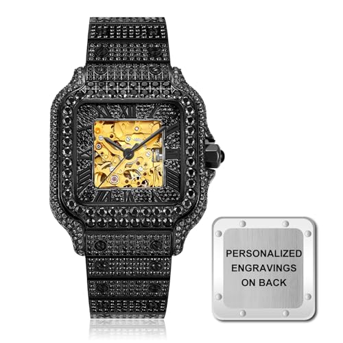 Image of Personalized Watches for Men, Custom Moissanite Watch with Hollow Design, 164 Feet Waterproof, Mechanical Movement, Metal Watch Strap, for Father's Day, Graduation Gifts, GRA Certified