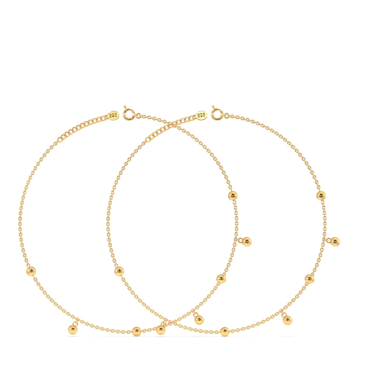 White Hathi Triveni Gold Plated Silver Beaded Anklet for Women | 925 Sterling Silver Plated Authentication Certificate | Anti Tarnish Silver Anklet | Silver Ankle Bracelet | Wedding Gift for Her