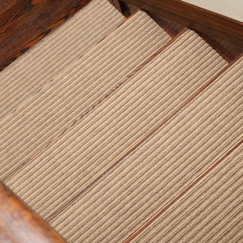 階段マット 滑り止め 階段用 ステップマット 階段マット 76.5×20.5cm 階段 マット階段クッション 階段カーペット滑り止め 防音吸着式 洗える 吸着式 階段用 滑り止めマット 吸水性15枚入 (オフホワイト)