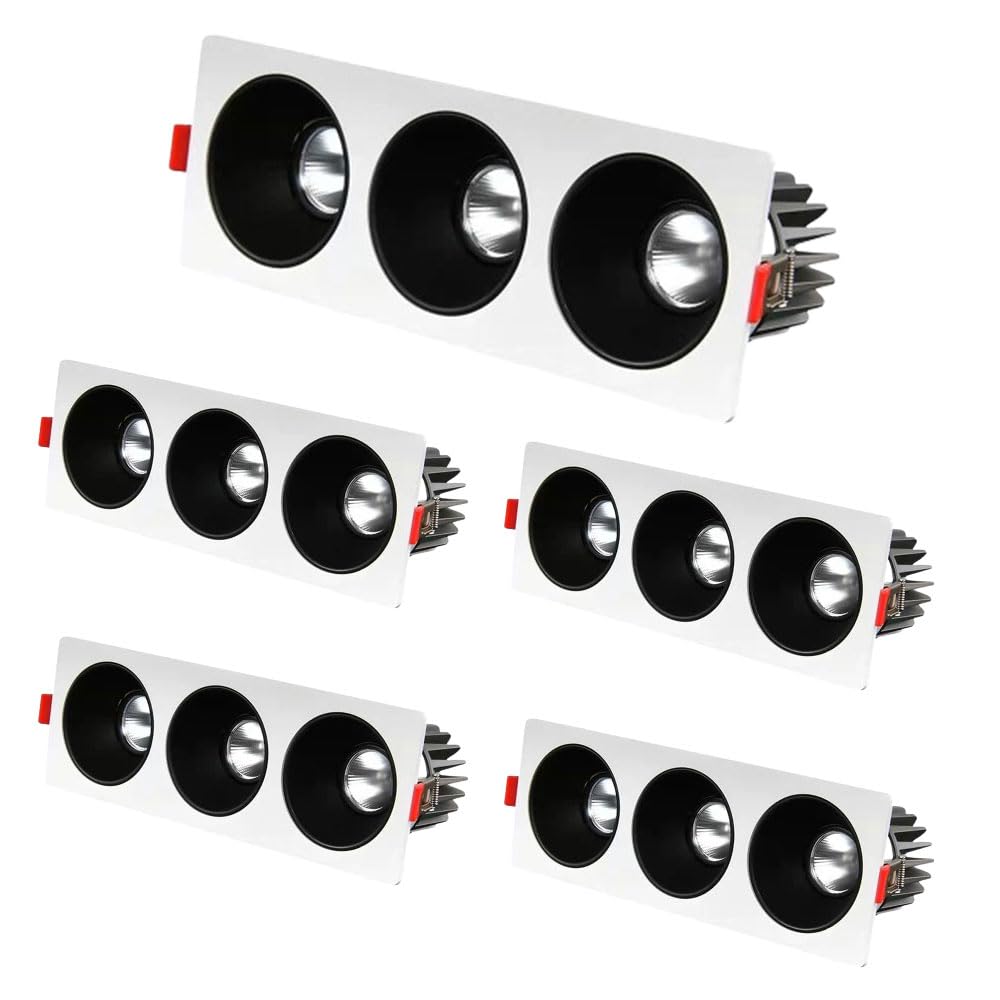 JKJZSALJ 3 Head Led Recessed,Baffle Trim,Led Recessed Light Fixtures,Cri 93,3Cct Selectable 3000K|4000K|6000K Retrofit Spotlight 21W/30W/36W/45W Set Of 5,3 * 12w-4000K