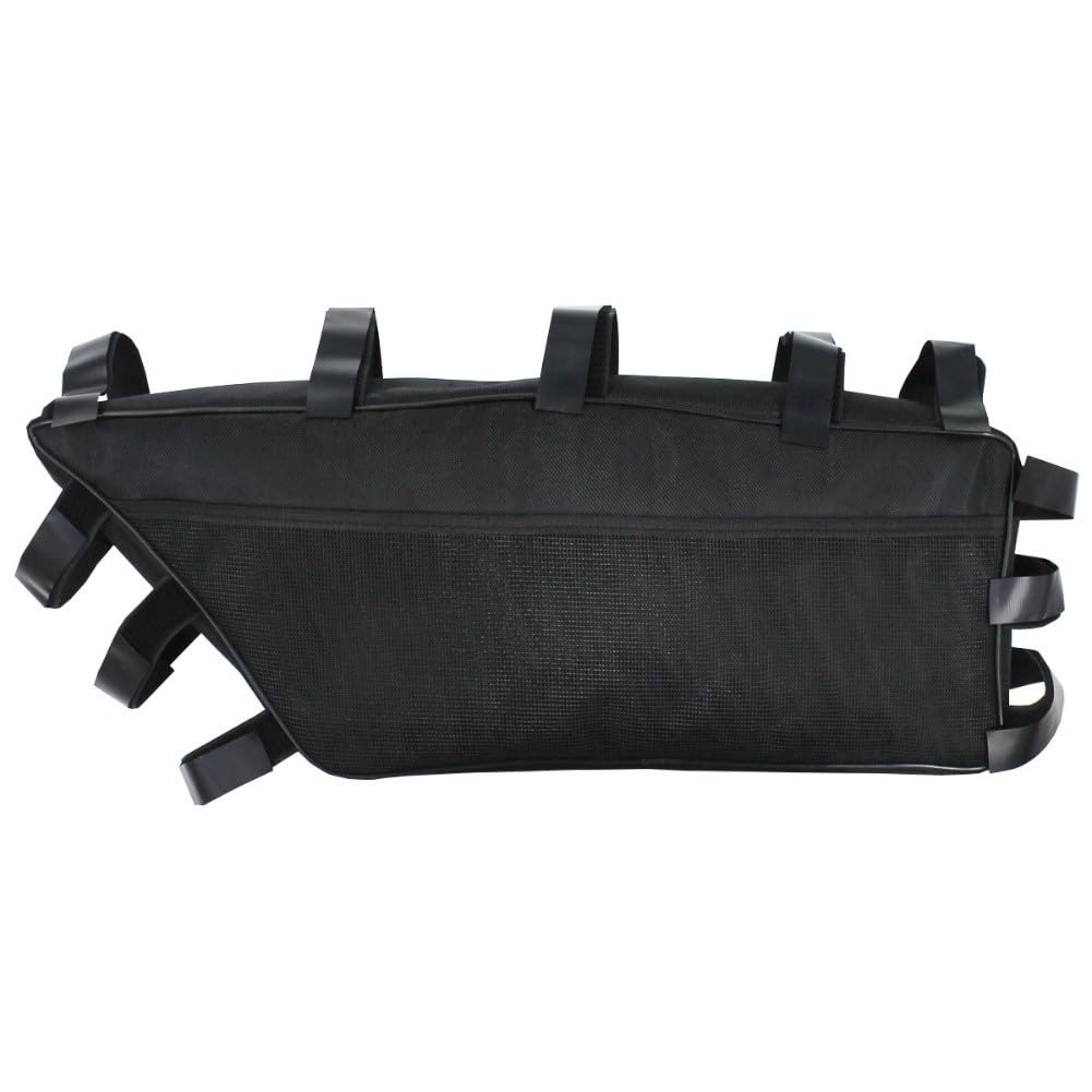 Fahrrad-Dreiecktasche, robuste 1680D-Nylon-E-Bike-Akku-Rahmen-Tasche mit Metallauslassloch, 38 x 11 x 14 cm, schwarzer Stauraum für Mountainbike, Rennrad