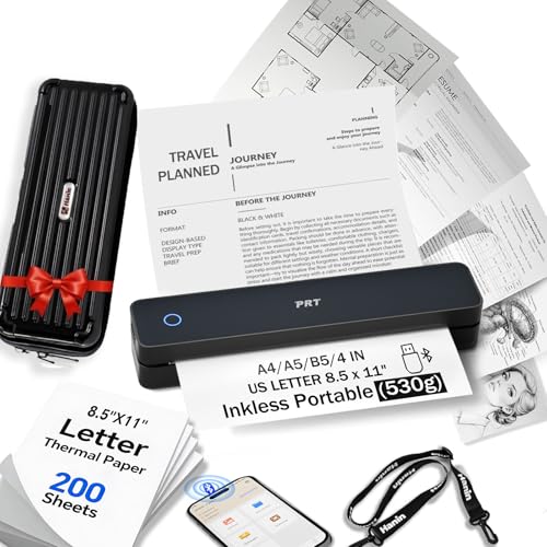 Image of PRT MT610 Inkless Portable Printer Wireless Thermal Mobile Printers with Carry Case & 200 Sheets Paper, Supports 8.5 inchx11 inch US Letter & A4, Bluetooth Travel Printer for Laptop, iOS & Android, Black