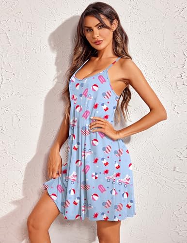 Image of Ekouaer Women Nightgowns Sleeveless Sleepwear Spaghetti Strap Racerback Pajama Dress Nightshirt