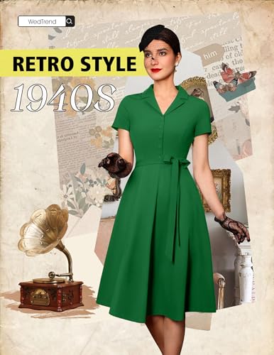Image of Wedtrend Women's Vintage Tea Dress, Short Sleeve Cocktail Party Dress Work Church Casual Dress