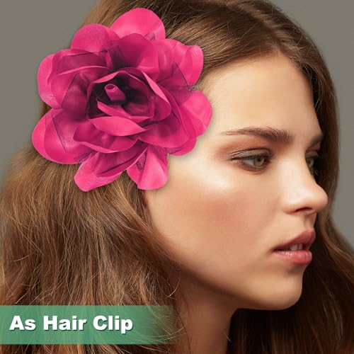 Image of M METERXITY Large Women's Brooches Lapel Pin, Lapel Pins Dainty Satin Fabric Big Camellia Flower Hair Clip Dancer Pin Up for Hats /Parties /Clothes