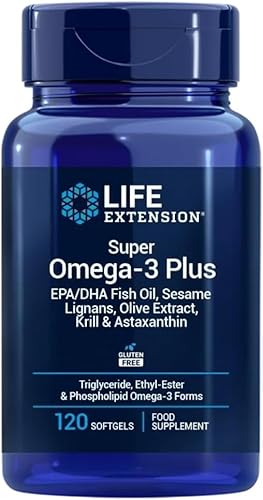 Life Extension - Super Omega-3 Plus EPA/DHA 120 Capsule - Lignani di Sesamo, Estratto di Oliva, Krill e Astaxantina - Omega-3 ad Alto Dosaggio per la Salute di Cuore e Cervello