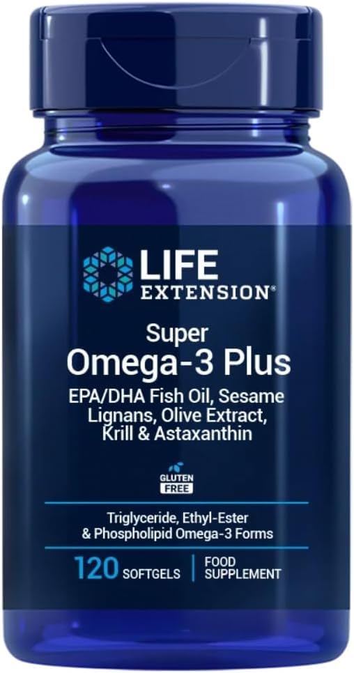 Life Extension - Super Omega-3 Plus EPA/DHA 120 Gélules - Lignanes de Sésame, Extrait d'Olive, Krill et Astaxanthine - Oméga-3 Haute Dose pour la Santé...