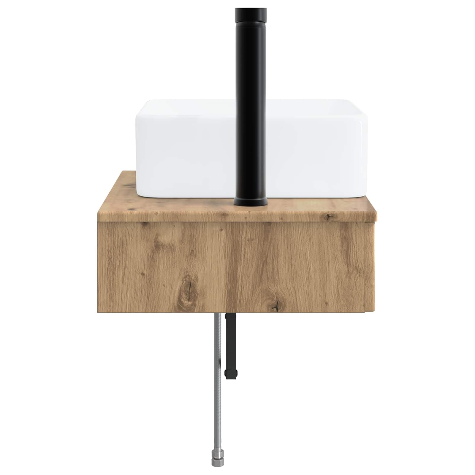 Wandmontiertes Waschbecken Artisan Eiche 50 x 41 x 39 cm Holzwerkstoff platzsparend für Badezimmer Gäste WC Waschtisch, Wandhalterung mit schnellem Abfluss
