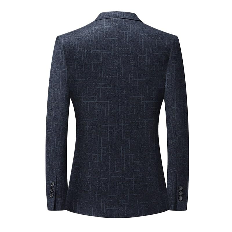 Mens Blue Print Casual Two Button Sport Coats Notched Lapel Solid Suit Jackets2