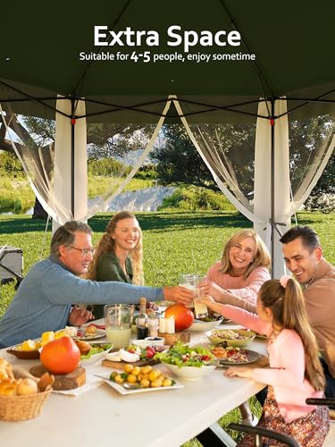 Garvee 13x13FT Pop Up Gazebo Screen Tent,Hexagonal Instant Gazebo Tent with Mosquito Netting Outdoor Canopy,6 Sided Sun Shelter with Mesh Netting,Pavilion Tents for Patio,Green+Beige