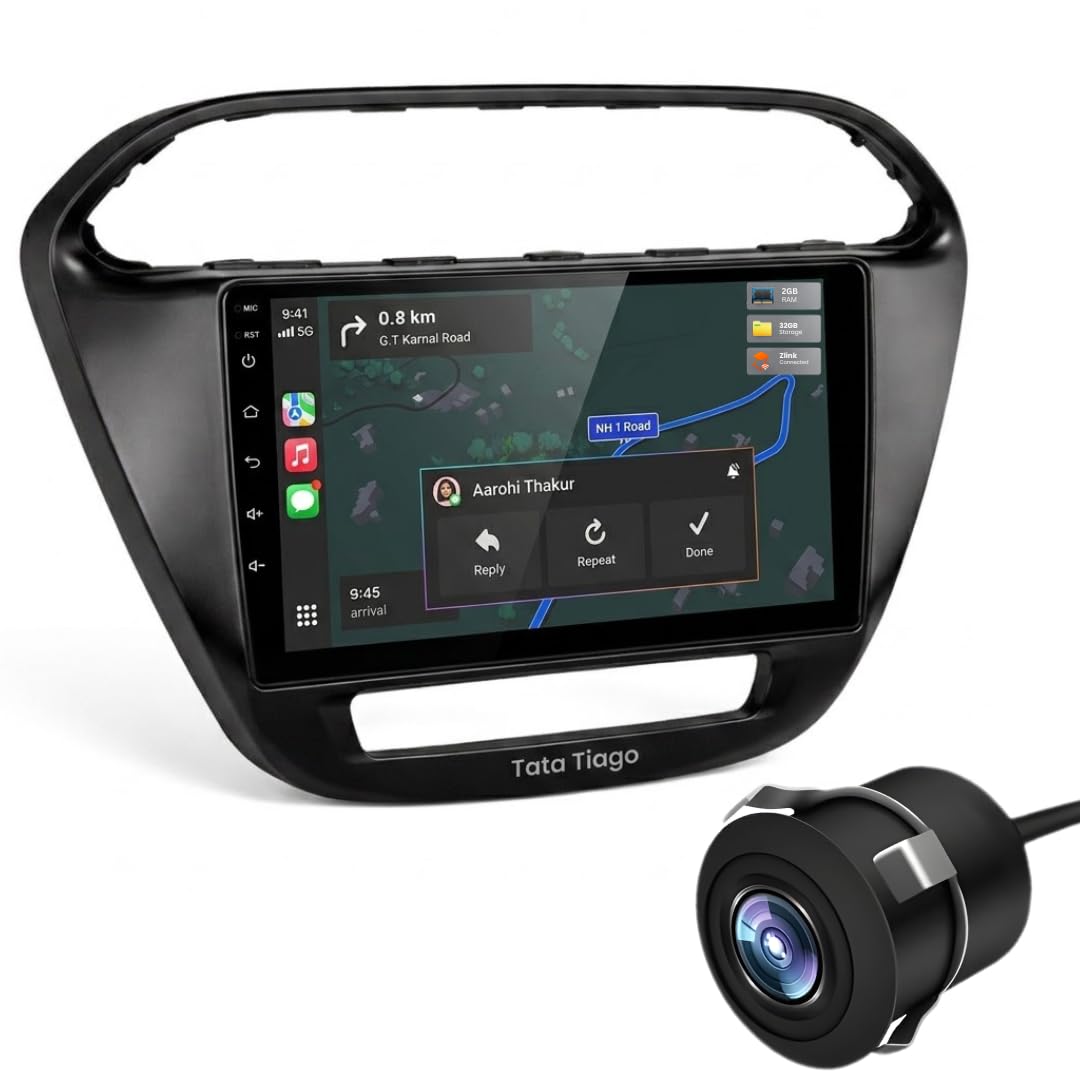 Original QLED 9” Zlink Car Android Stereo | OS 13 | 2GB+32GB | Display Support Car Play & Android Auto | incl. AHD Rear Camera & Frame Compatible with Tata Tiago - 1 Year Warranty-image-40