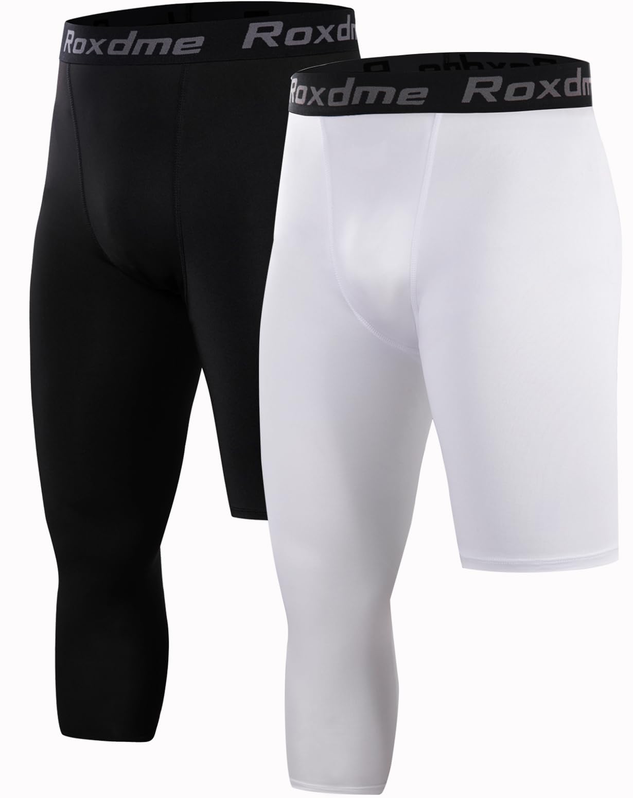 2 Pack Men's 3/4 One Leg Compression Capri Tights Pants Basketball Athletic Running