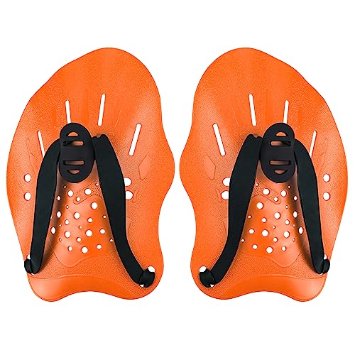 HacoFlash Swim Paddles With Adjustable Straps - Hand Paddles for Lap Swimming, Equipment for Women, Men, Children (1 Pair, Orange)