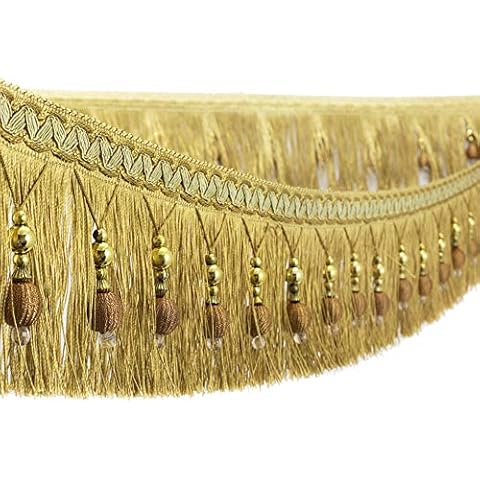 2yards Braided Beads Hanging Ball Tassel Fringe Trimming Applique Fabric Trimming Ribbon Band Curtain Table Wedding Decorated (Gold) Cover
