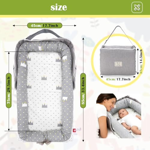 Image of Baby Lounger for Newborn Portable Bag,Baby Lounger Play Mat for Awake-Time,Newborn Babies Essentials Gifts 0-24 Months Home Travel(Crown Grey)